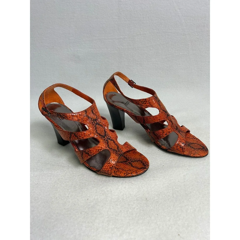 Mob Wife Animal Print Impo Womens‎ 9M Orange Snakeskin Caged Block Heel Sandals